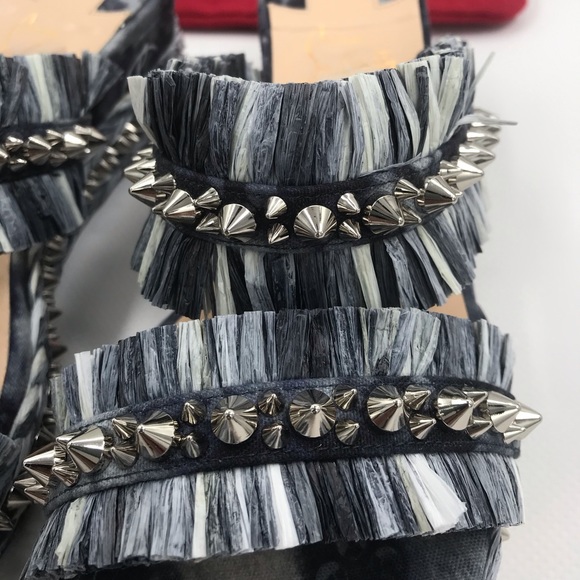 Christian Louboutin Spiked Denim Espadrille Mules - Picture 8 of 16